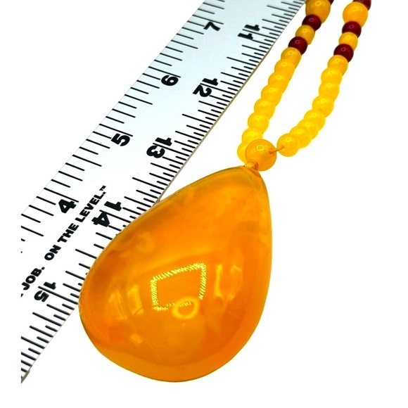 Reconstituted Amber Teardrop Pendant, Yellow and Red Beads - Picture 8 of 8